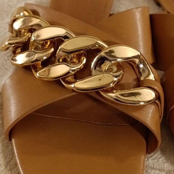 Bamboo Tan Gold Large Link Sandals Sz 8 - Picture 5 of 6
